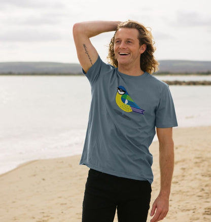 Blue Tit Large Print Mens Organic Cotton T-shirt