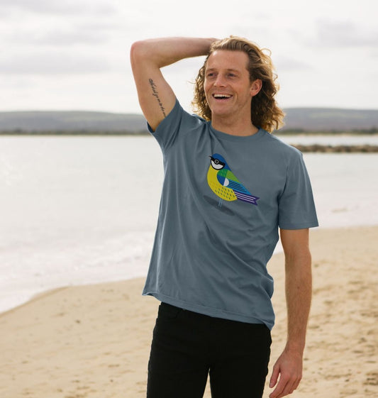Blue Tit Large Print Mens Organic Cotton T-shirt